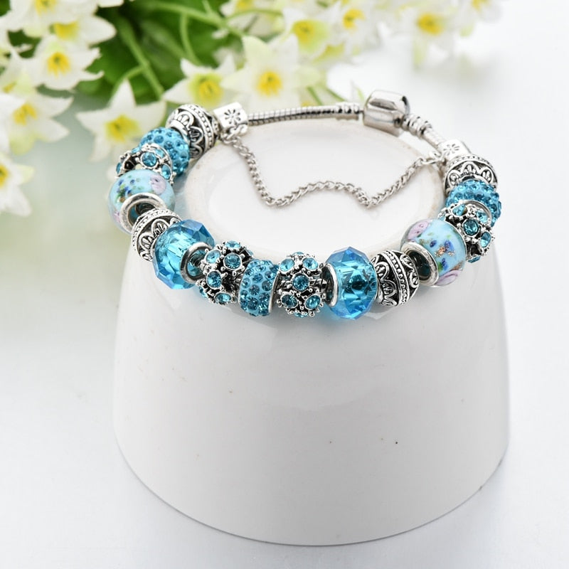 Women blue crystal bracelet - unique bohe T design