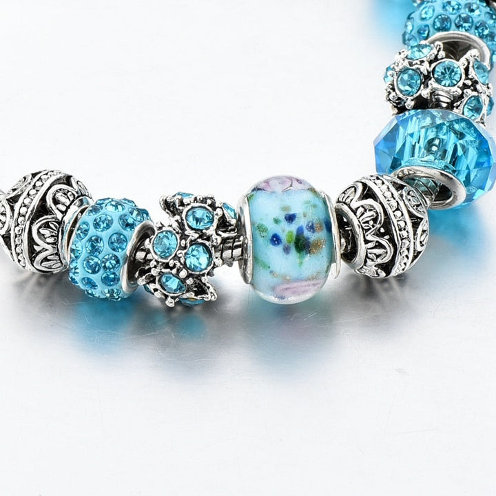 Women blue crystal bracelet - unique bohe T design