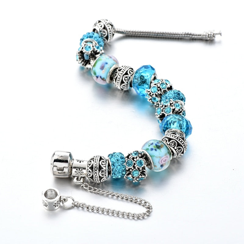 Women blue crystal bracelet - unique bohe T design
