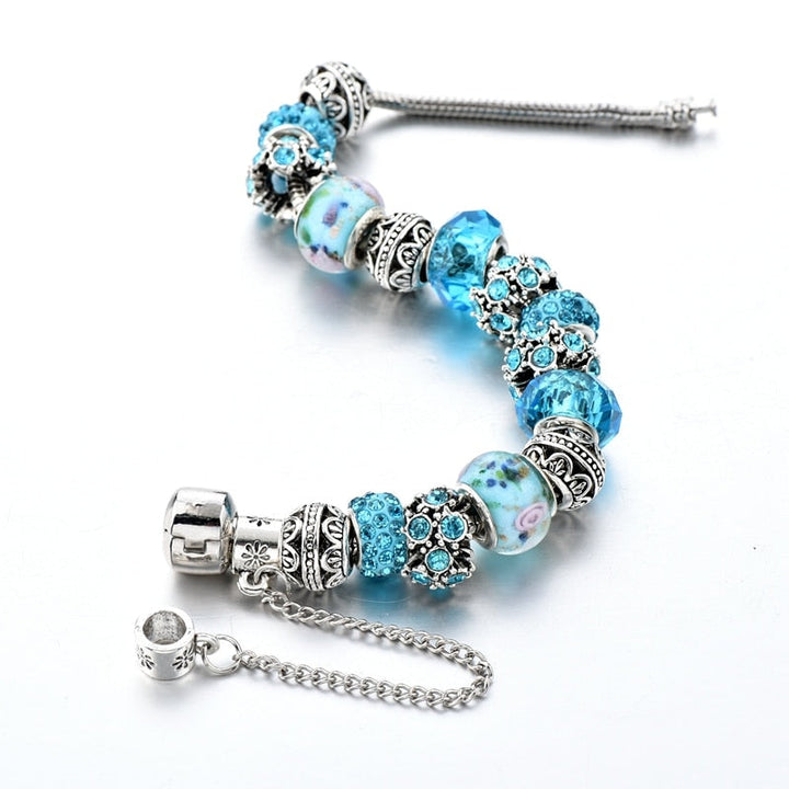 Women blue crystal bracelet - unique bohe T design
