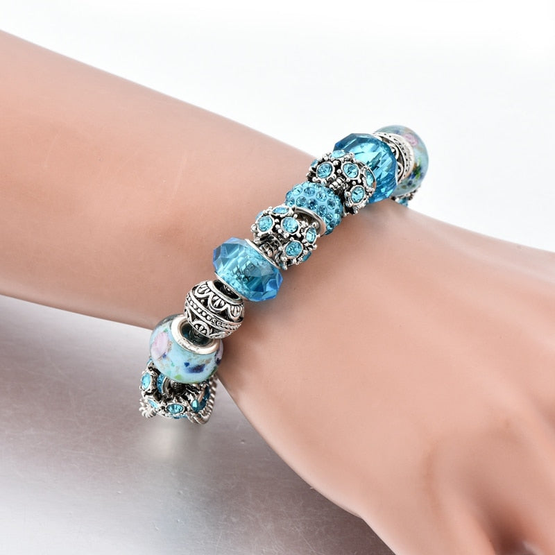 Women blue crystal bracelet - unique bohe T design