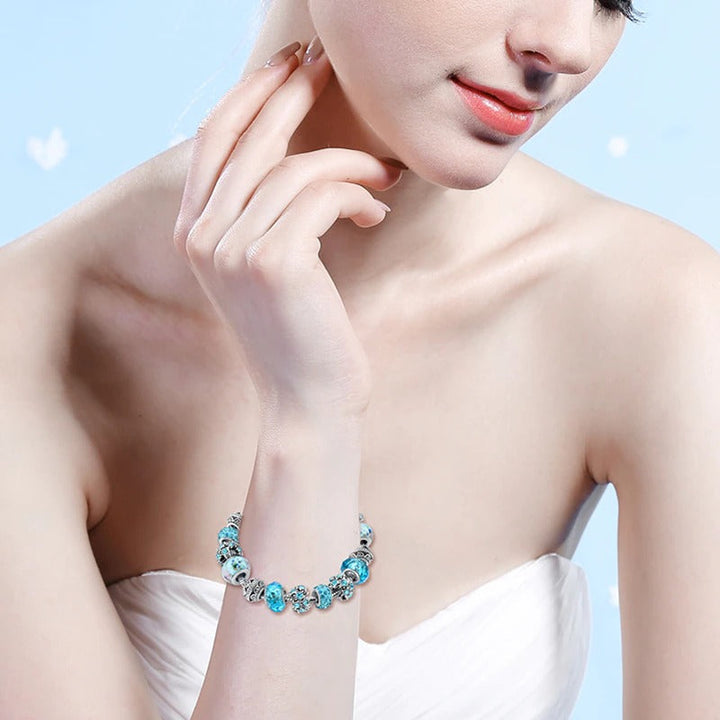 Women blue crystal bracelet - unique bohe T design