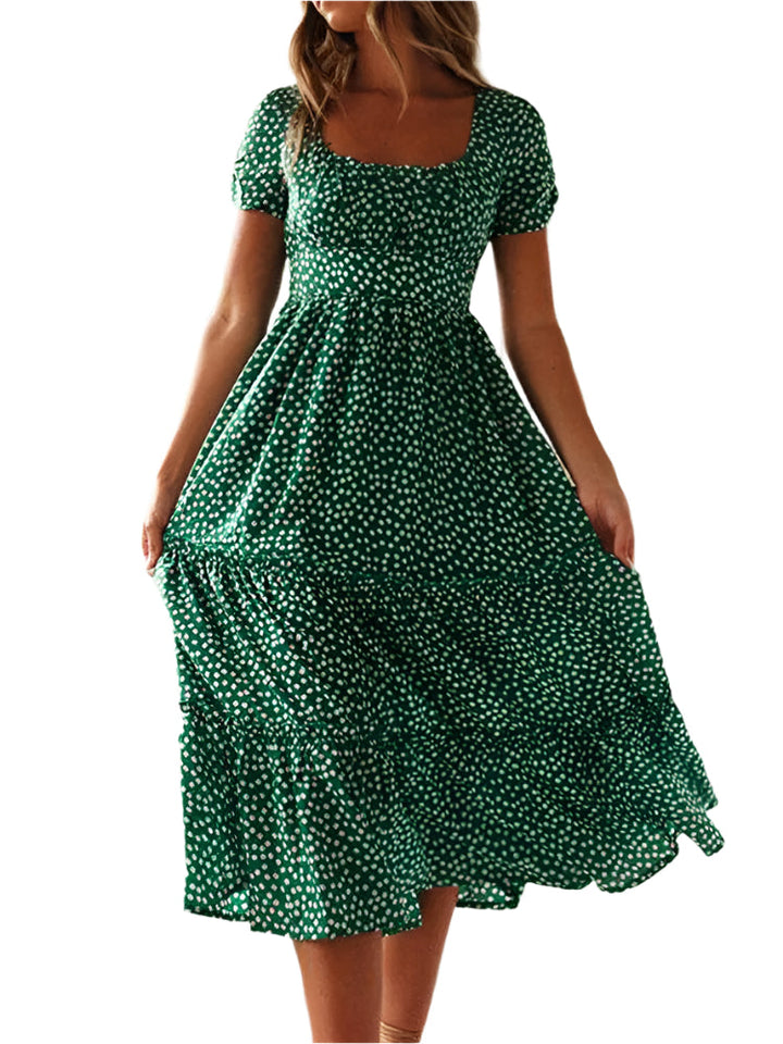 Women Floral Maxi dress with Puff sleeves &amp; Square Neck - Summery Comfort