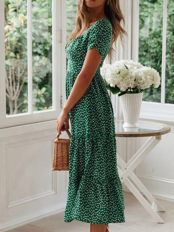 Women Floral Maxi dress with Puff sleeves &amp; Square Neck - Summery Comfort