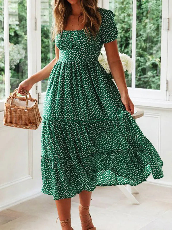 Women Floral Maxi dress with Puff sleeves &amp; Square Neck - Summery Comfort