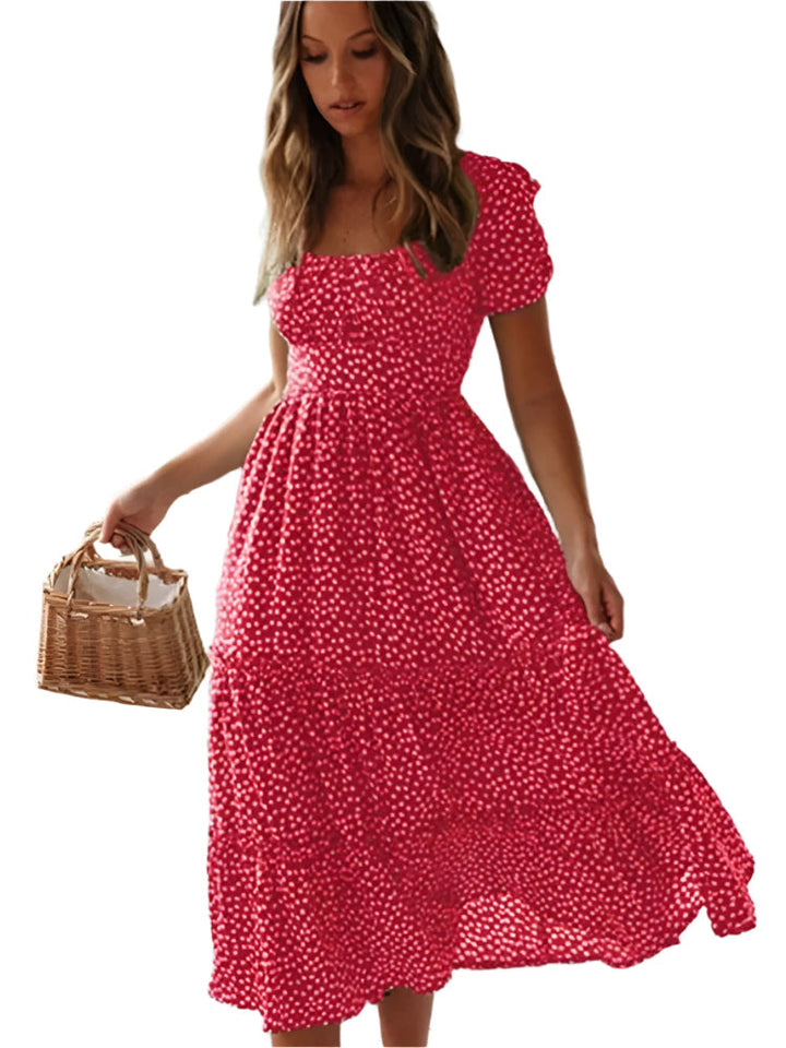 Women Floral Maxi dress with Puff sleeves &amp; Square Neck - Summery Comfort