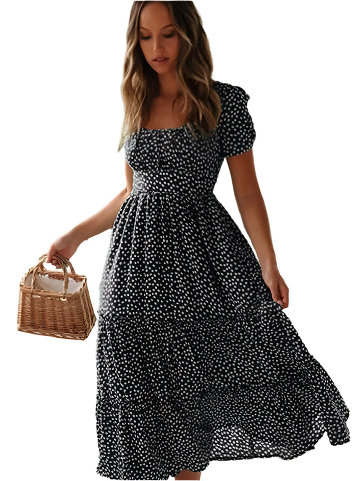 Women Floral Maxi dress with Puff sleeves &amp; Square Neck - Summery Comfort