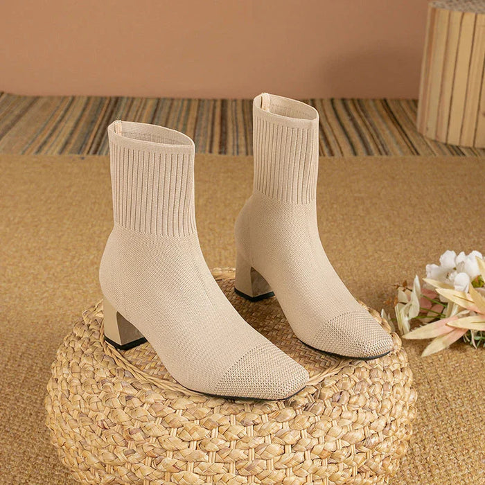 Women's High Heel Boots with Zip Closure and Textured Surface
