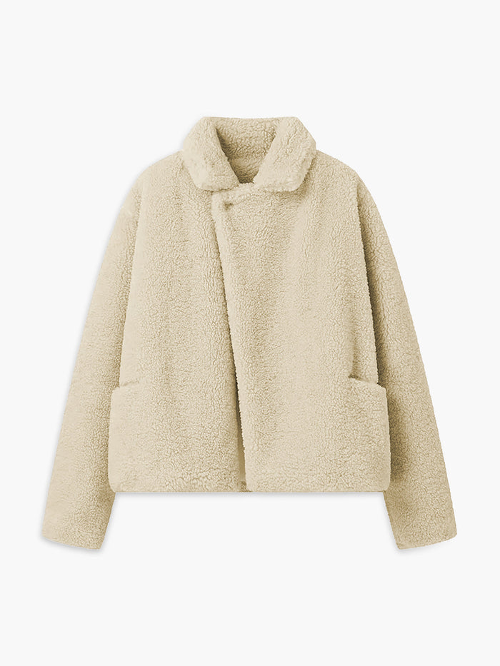 Giacca in pile effetto peluche da donna con colletto e dettagli delle tasche