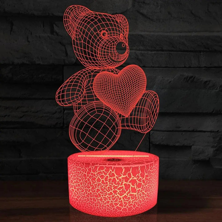 3D-lampa med nalle i akryl, 16 färger och fjärrkontroll, USB