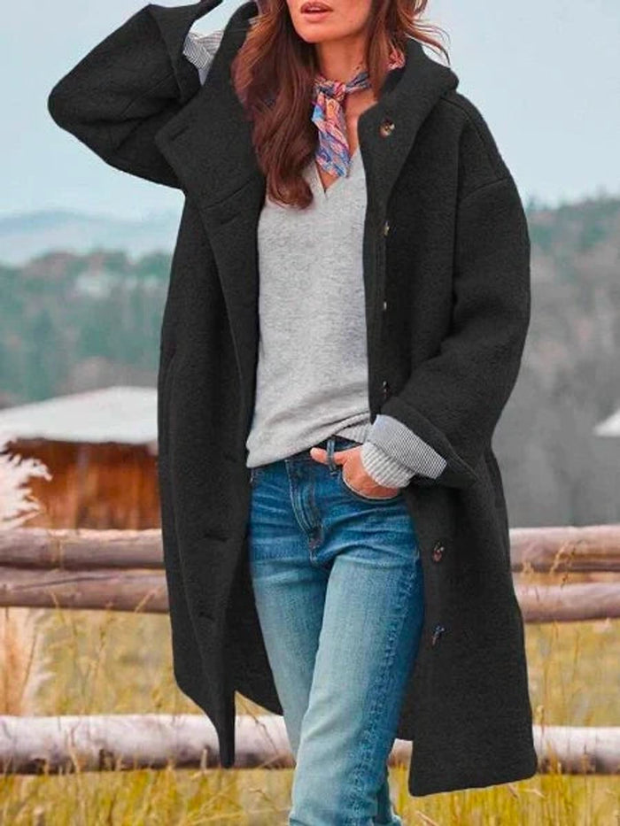 Manteau polaire à capuche pour femme, boutonnage sur le devant, manches longues