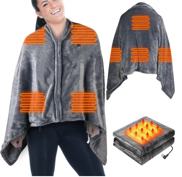 USB-värmefilt med dragkedja att bära som poncho – 150 x 80 cm