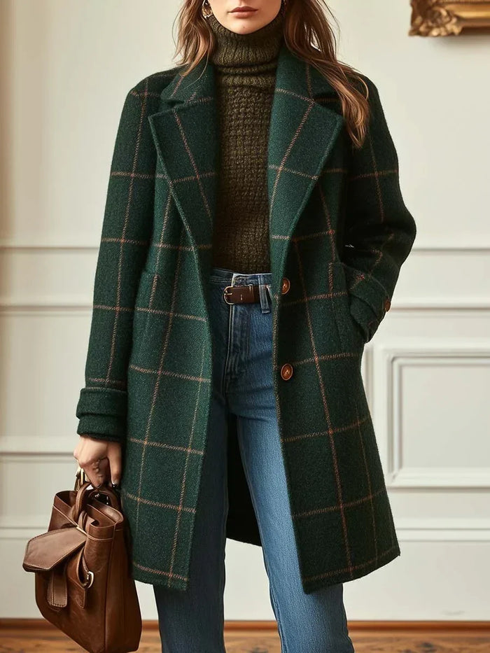 Casaco aos quadrados oversized para mulher com lapela entalhada