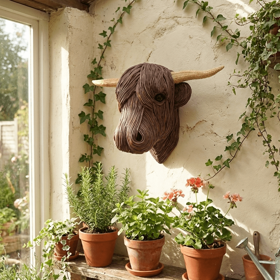 Unisex vegansk kuvegg sculpture in rural style