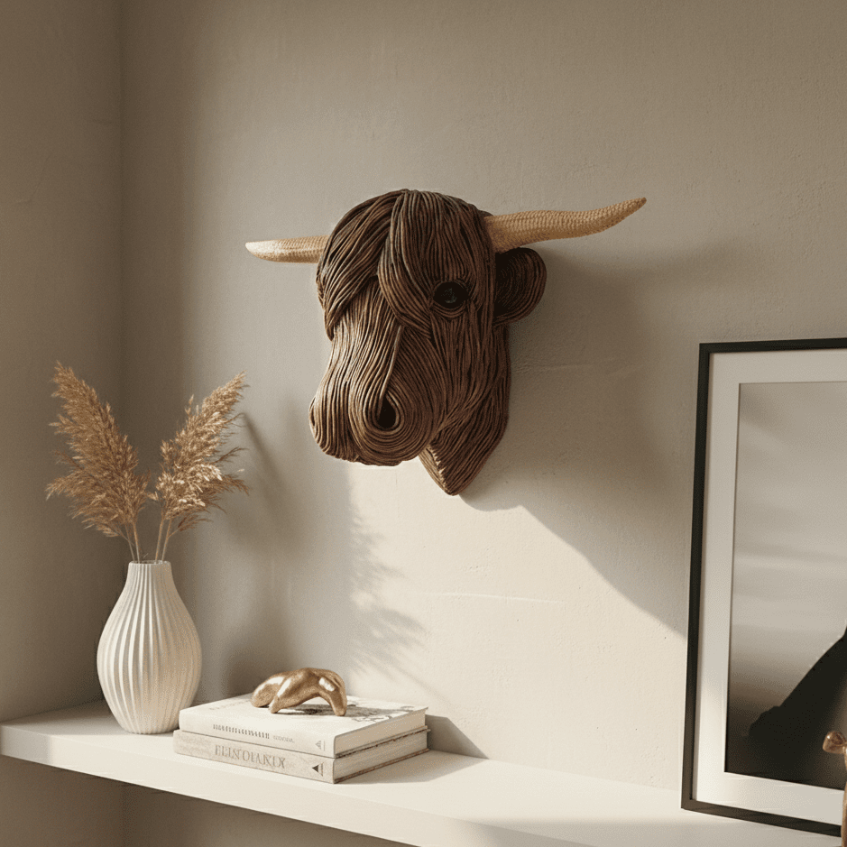 Unisex vegansk kuvegg sculpture in rural style