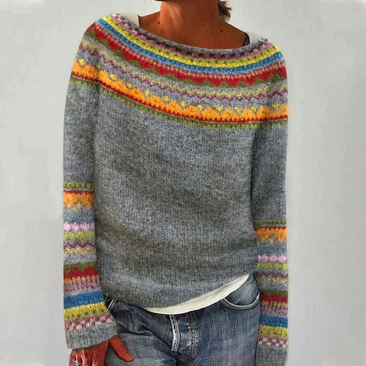 Women's Long Sleeve Printed Jumper with Vintage Design