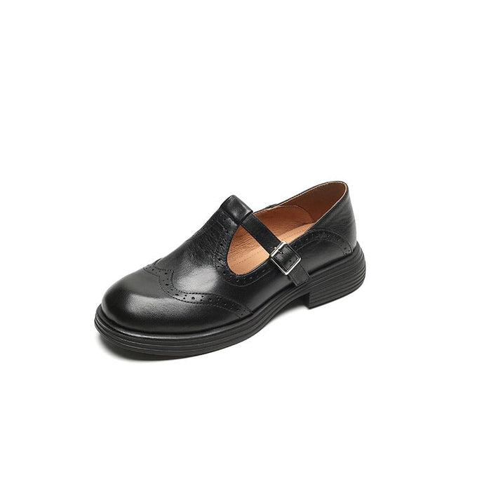 Women's T-Strap Mary Jane Shoes with Brogue Detail