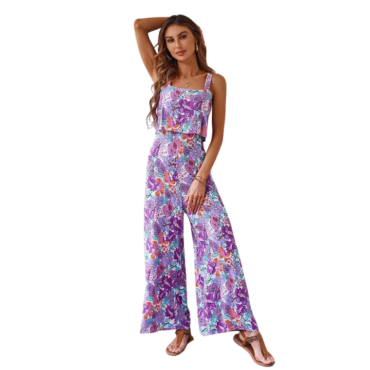 Women flower pressure back relaxed romper - elegant and breathable comfort