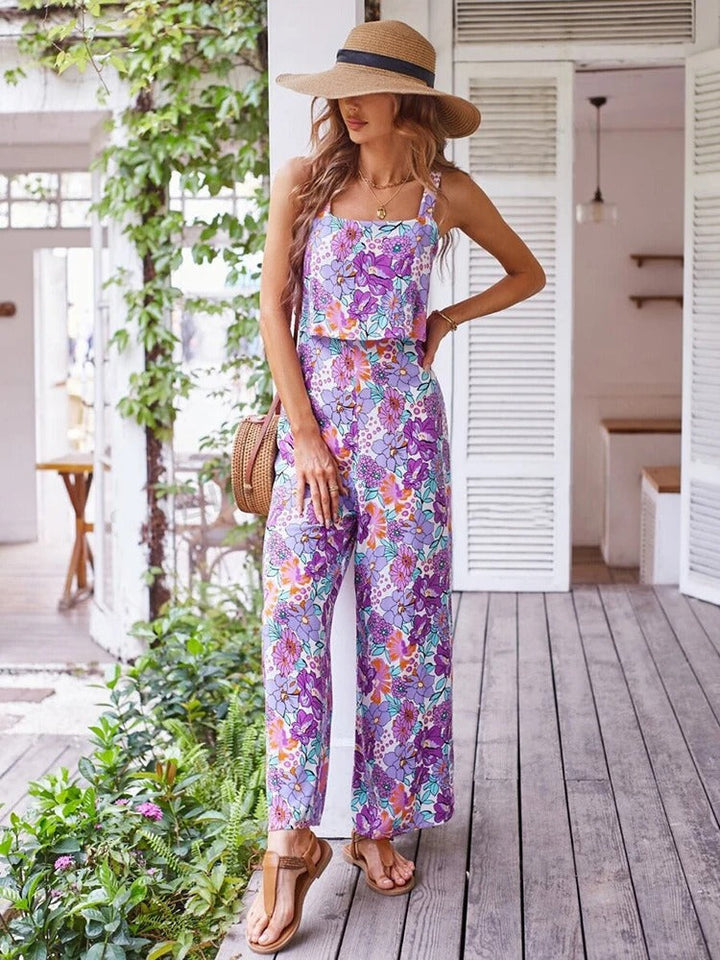 Women flower pressure back relaxed romper - elegant and breathable comfort