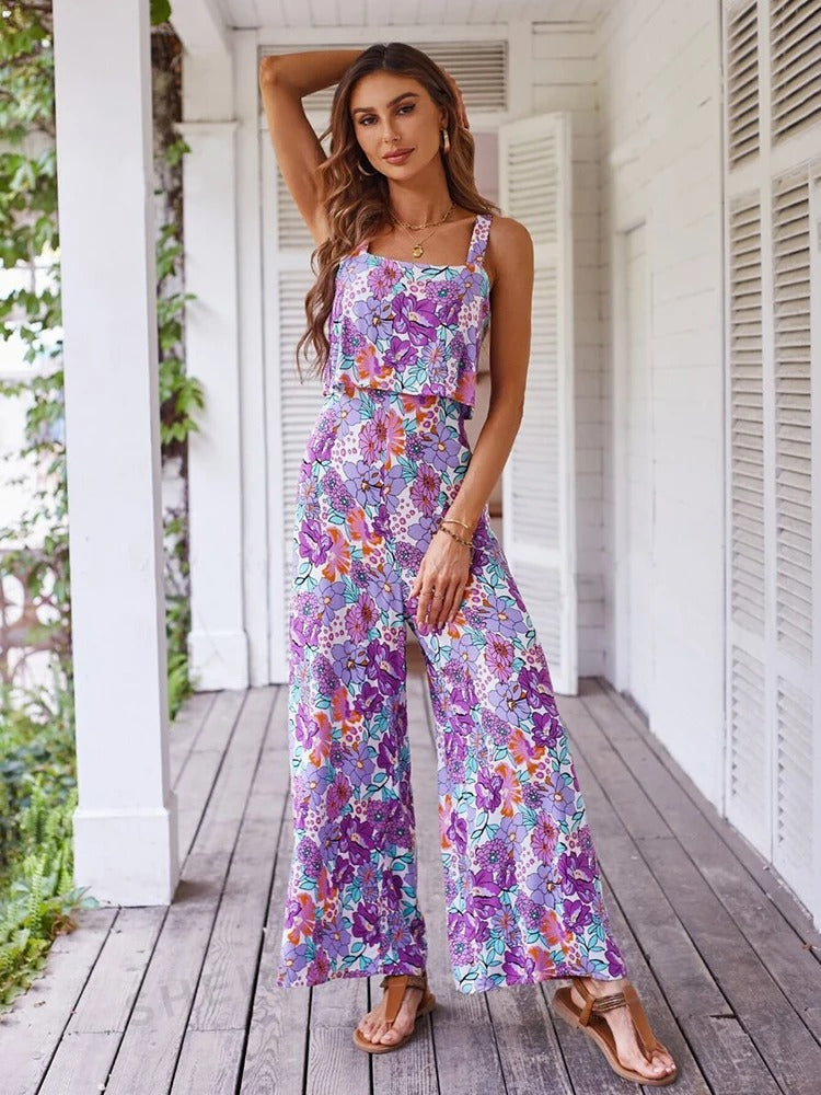 Women flower pressure back relaxed romper - elegant and breathable comfort