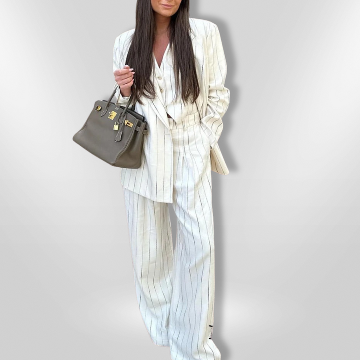 Women Blazer and Trousers Set – Classic Stripemönster