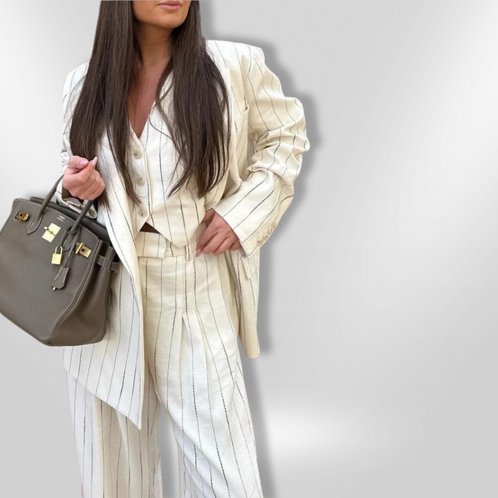 Women Blazer and Trousers Set – Classic Stripemönster