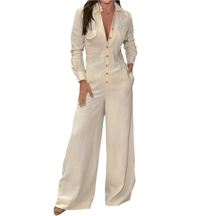 Women Long-sleeved Jumpsuit with Collar – Elegant and Comfortable