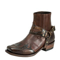 Elegant Men's Ankle Boots with Low Heel and Vintage Embroidery