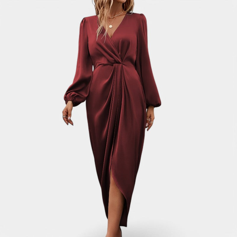Women Maxi dress Long-sleeved With High Slit