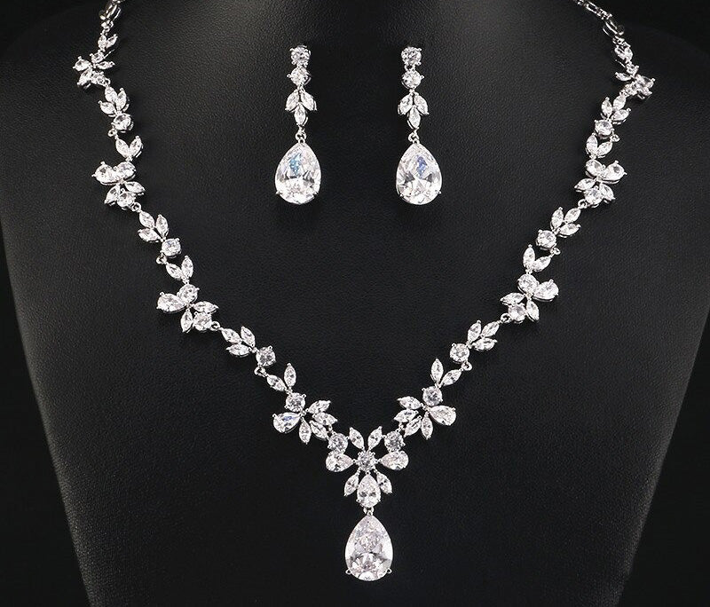 Women crystal smykker set with kubisk zirko nine