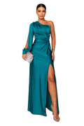 Elegant Woman Satin Dress with One Sleeve