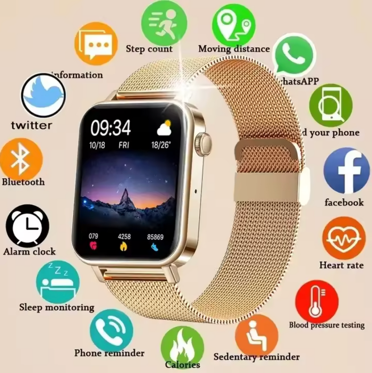 Women's Smartwatch with Heart Rate, Sleep and Activity Tracking
