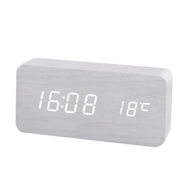 Wood-Look Digital LED Alarm Clock with Temperature Display