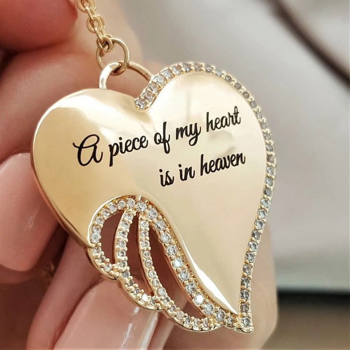 Engle wing heart neck chain for women - memory jewellery