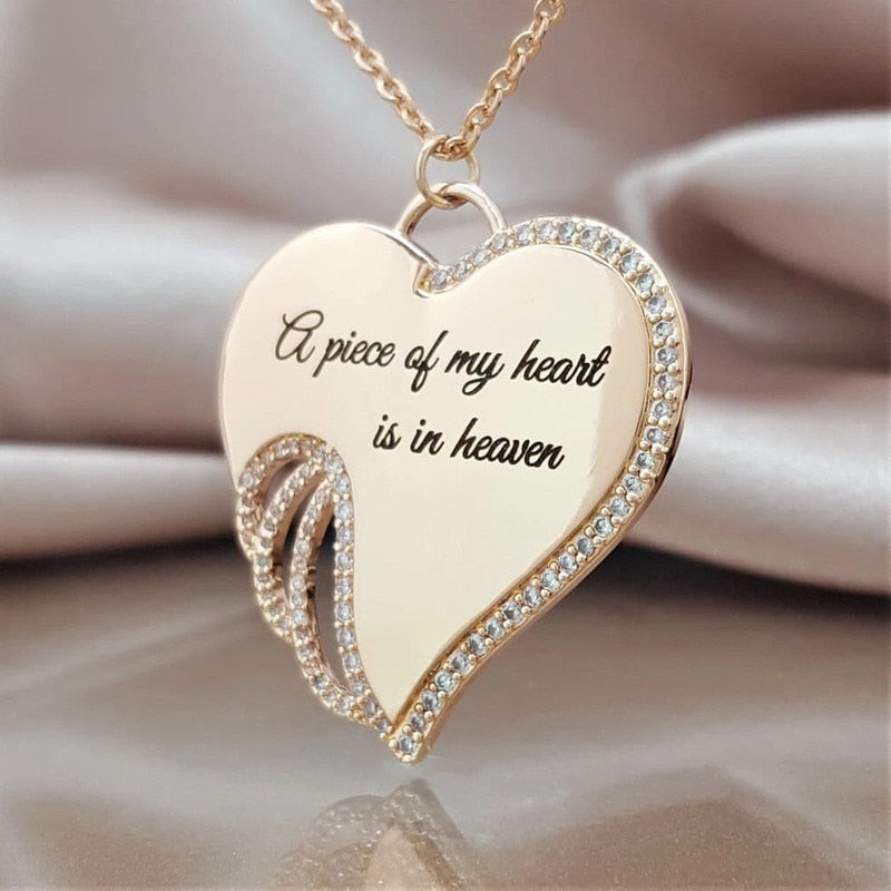 Engle wing heart neck chain for women - memory jewellery