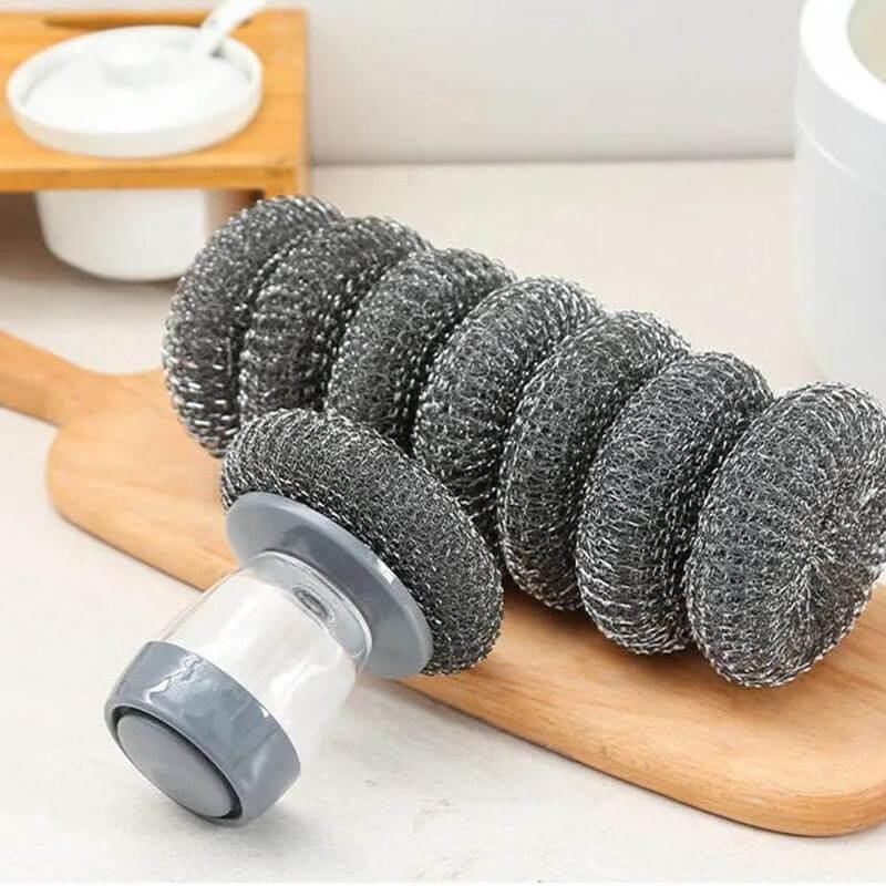 Ergonomic Soap-Dispensing Scrubber for Effective Kitchen Cleaning