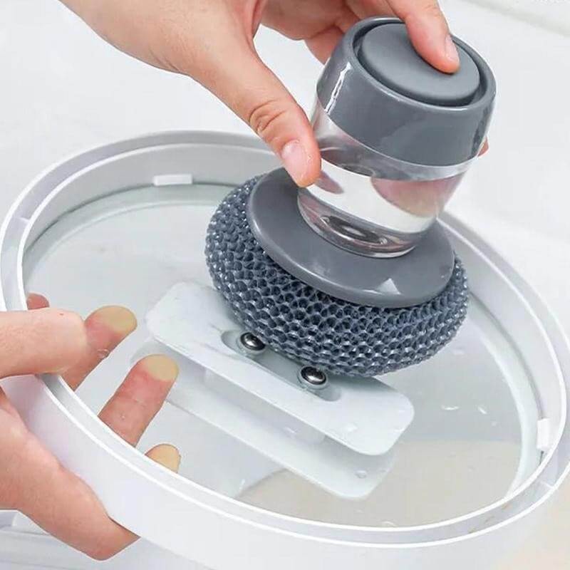 Ergonomic Soap-Dispensing Scrubber for Effective Kitchen Cleaning