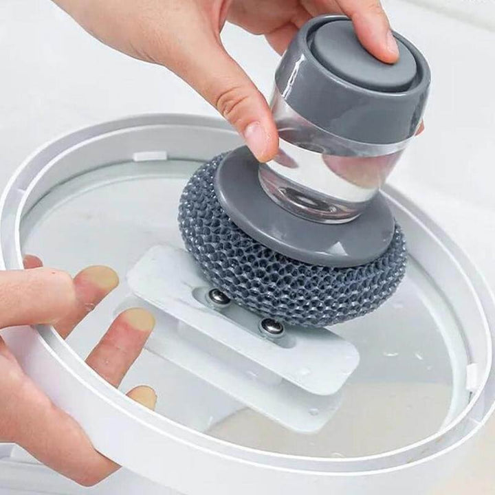 Ergonomic Soap-Dispensing Scrubber for Effective Kitchen Cleaning