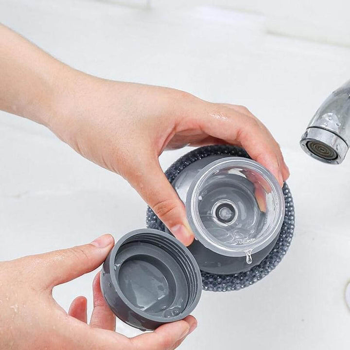 Ergonomic Soap-Dispensing Scrubber for Effective Kitchen Cleaning