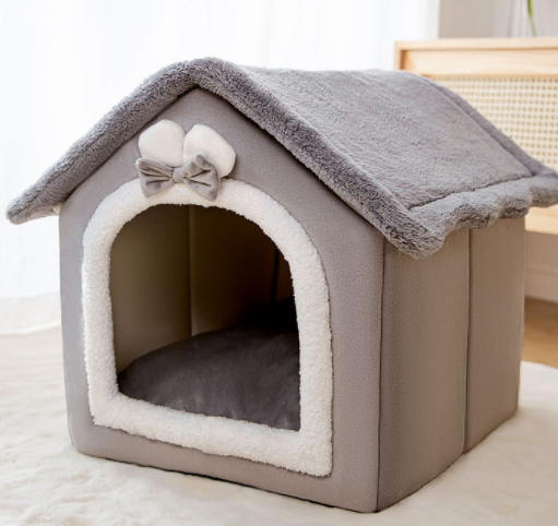 Vikbar kattgrotta och hundkoja med mjuk plysch, S–L
