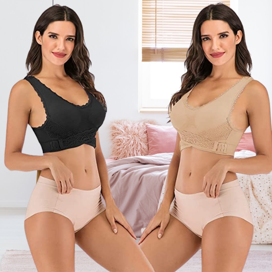 Women's Wire-Free Lace Bra with Adjustable Cross-Back Straps