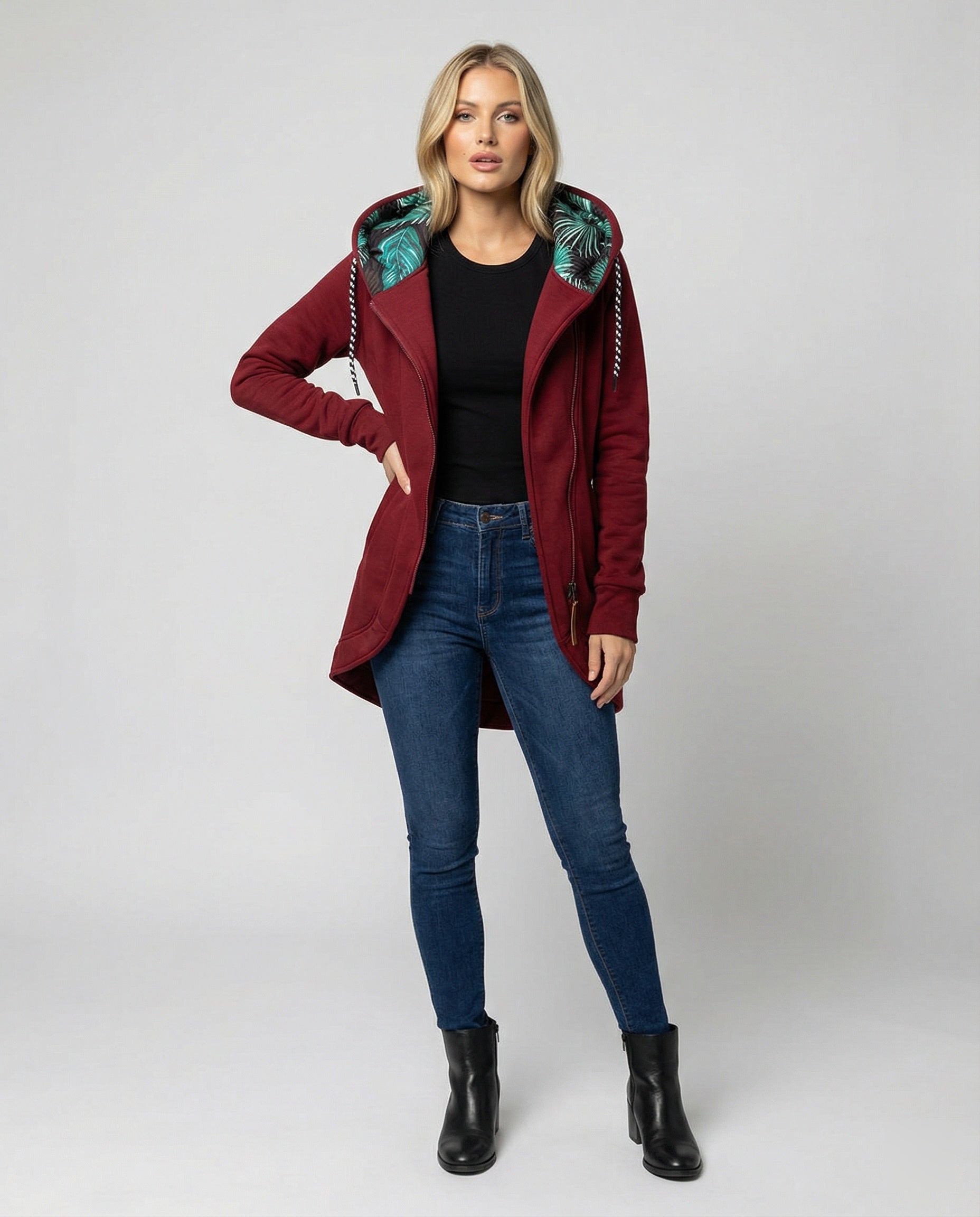 Women's Warm Winter Coat with Hood and Feminine Cut