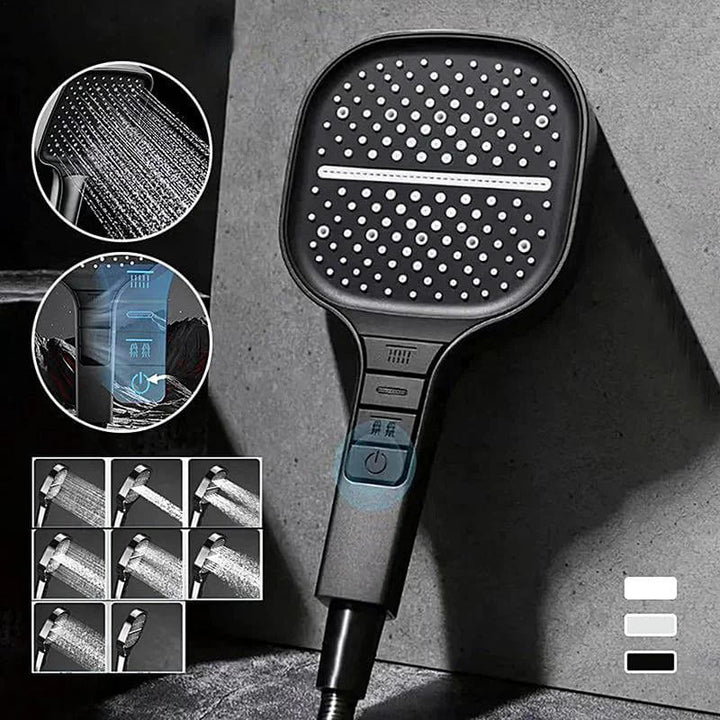Handheld shower head with 7 spraymodu notice for custom made shower joy