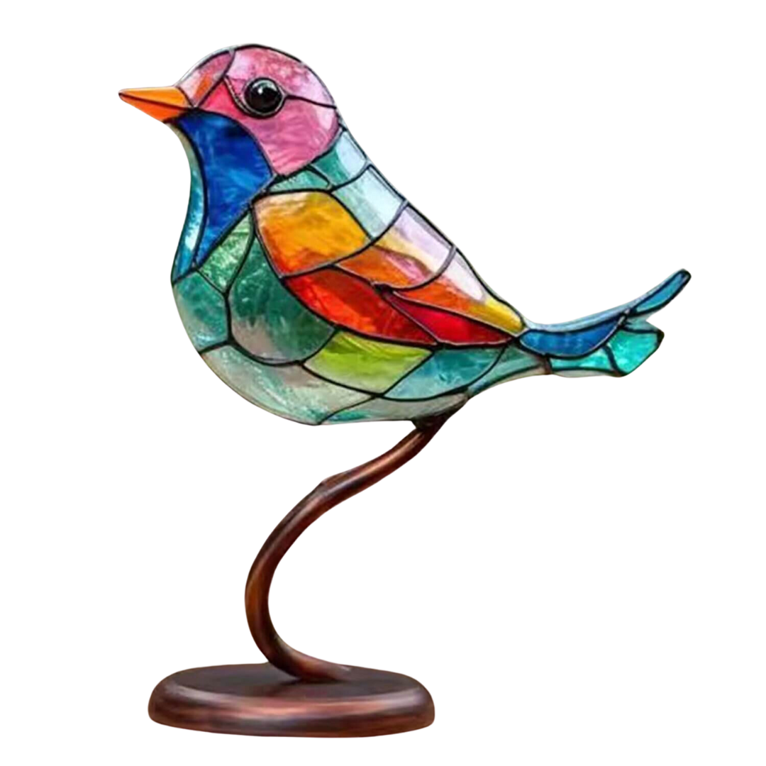 Decorative sculpture with brightly-coloured fugler on branch