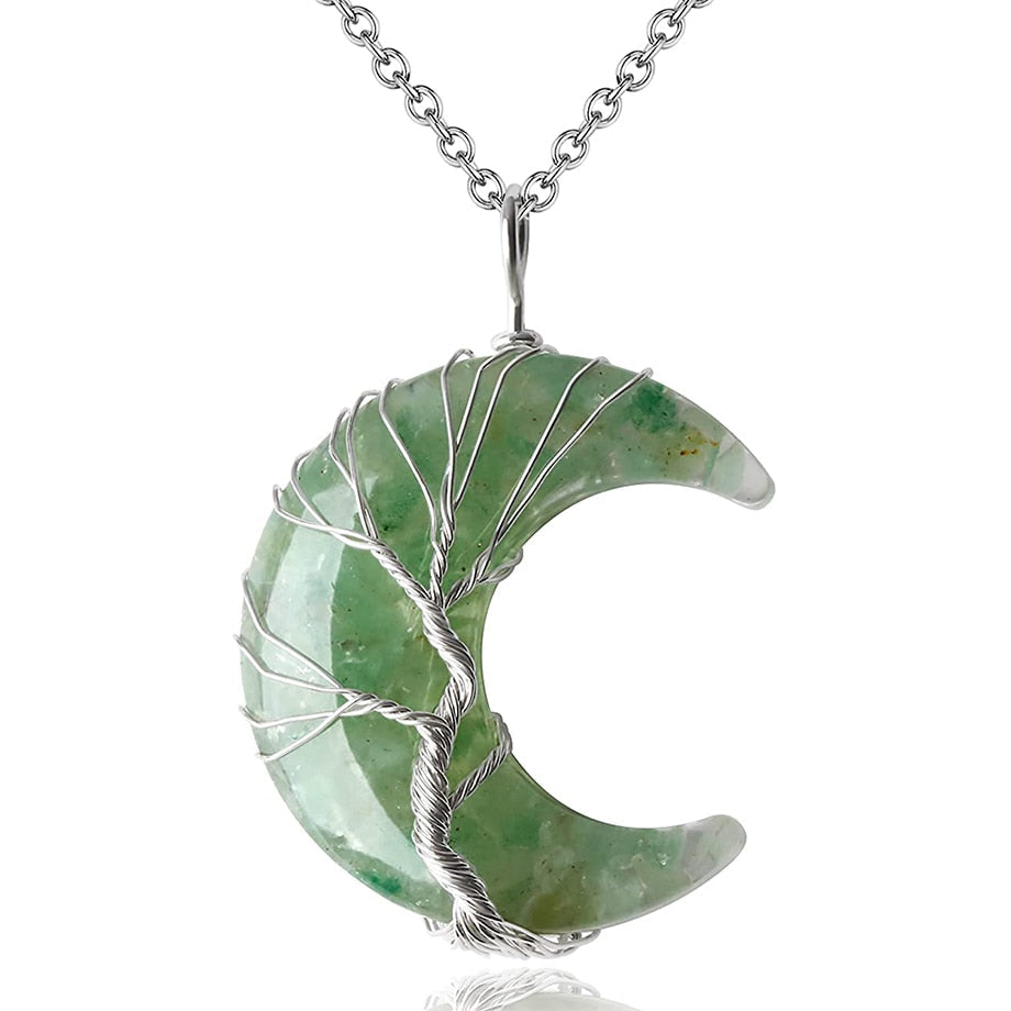 Tree of Life and Crescent Moon Crystal Necklace