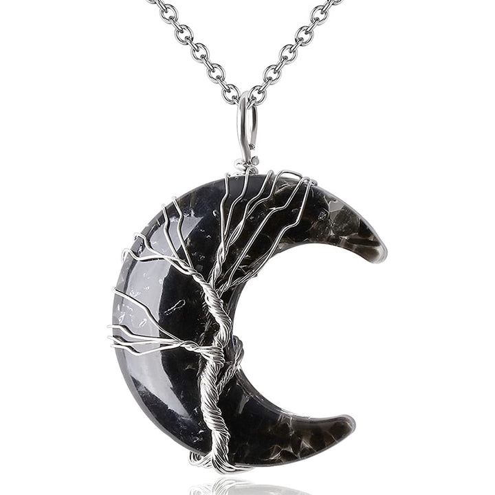 Tree of Life and Crescent Moon Crystal Necklace