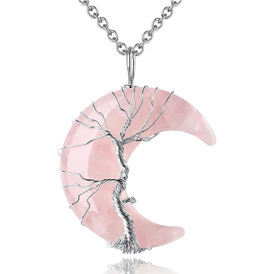 Tree of Life and Crescent Moon Crystal Necklace