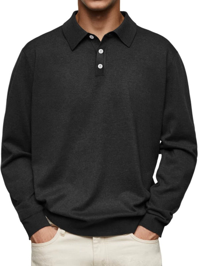 Men's Long-Sleeve Polo Sweatshirt with Button Placket
