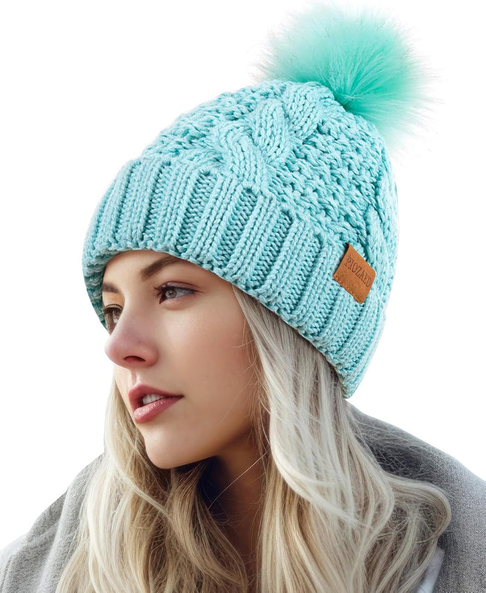 Women's Winter Hat with Pom-Pom and Lining