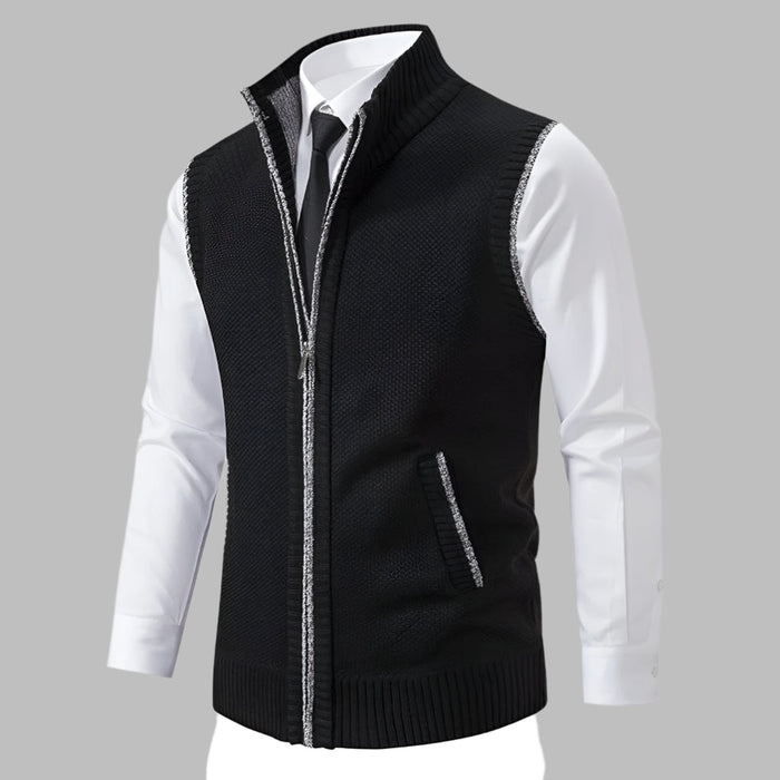 Herren-Strickwestenpullover mit durchgehendem Reißverschluss und Stehkragen